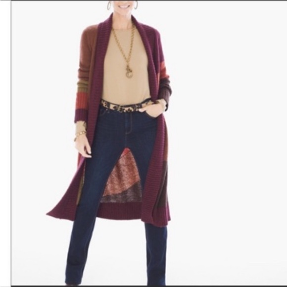 CHICO'S COLOR BLOCK LONG CARDIGAN - Picture 5 of 14